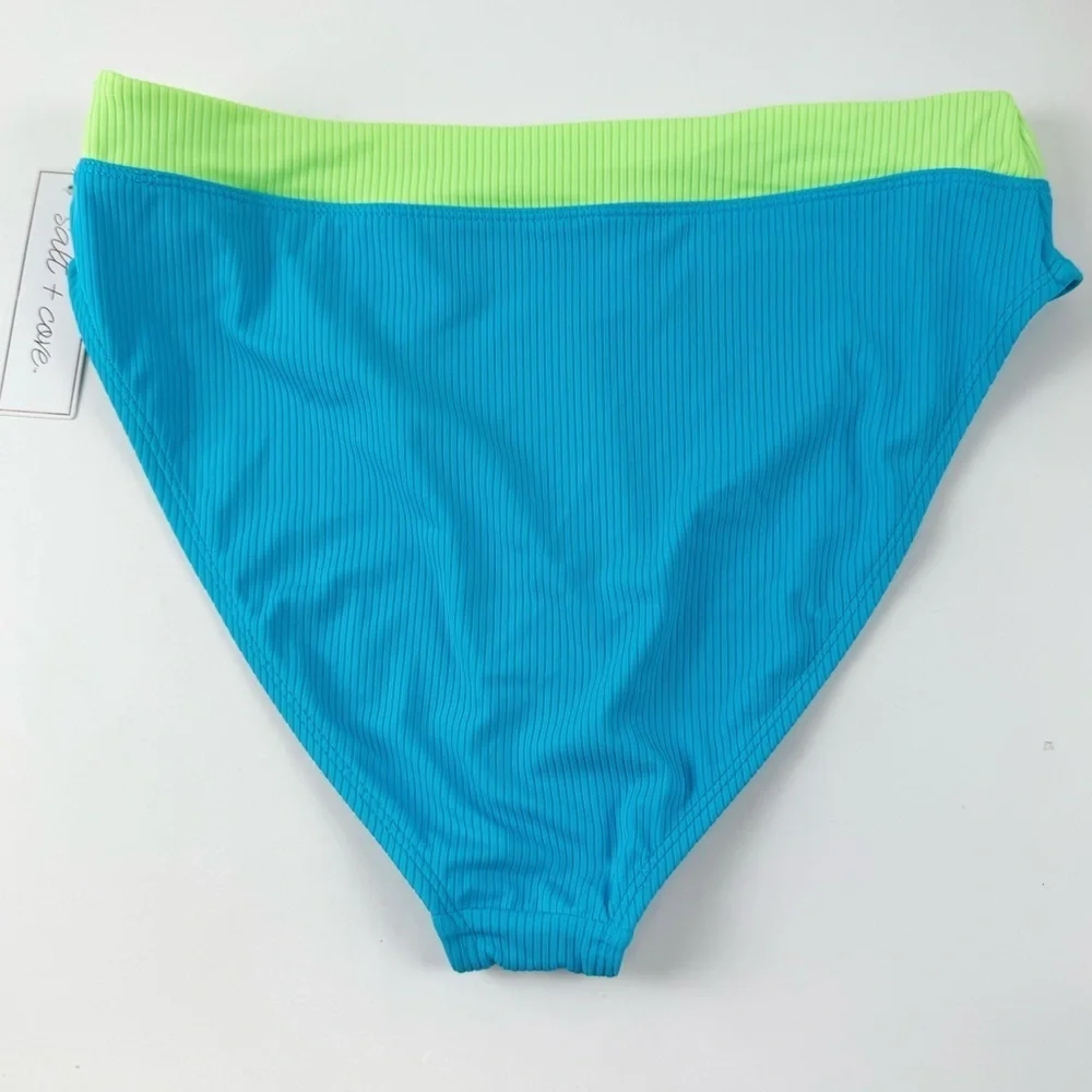 Salt + Cove Bikini Bottom Juniors Size Large Blue Green Ribbed Swim NWT